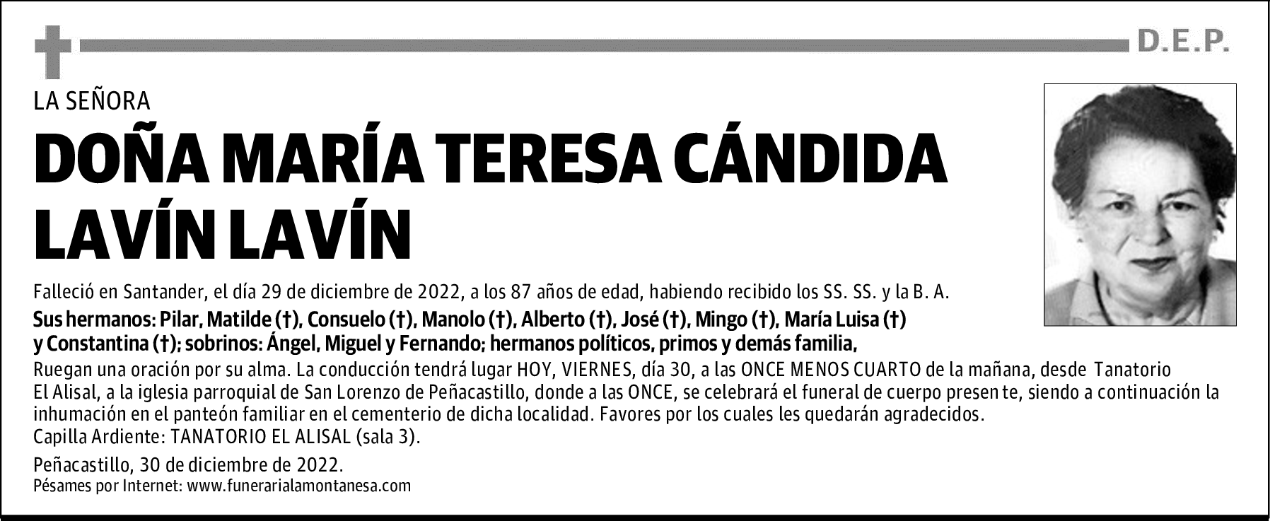 DOÑA MARÍA TERESA CÁNDIDA LAVÍN LAVÍN