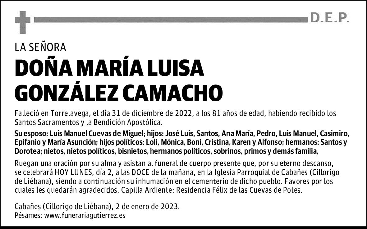 DOÑA MARÍA LUISA GONZÁLEZ CAMACHO