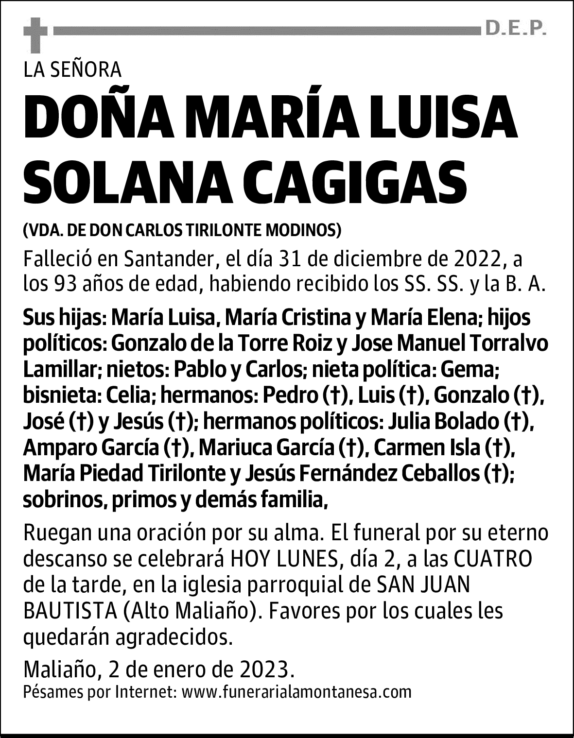 DOÑA MARÍA LUISA SOLANA CAGIGAS