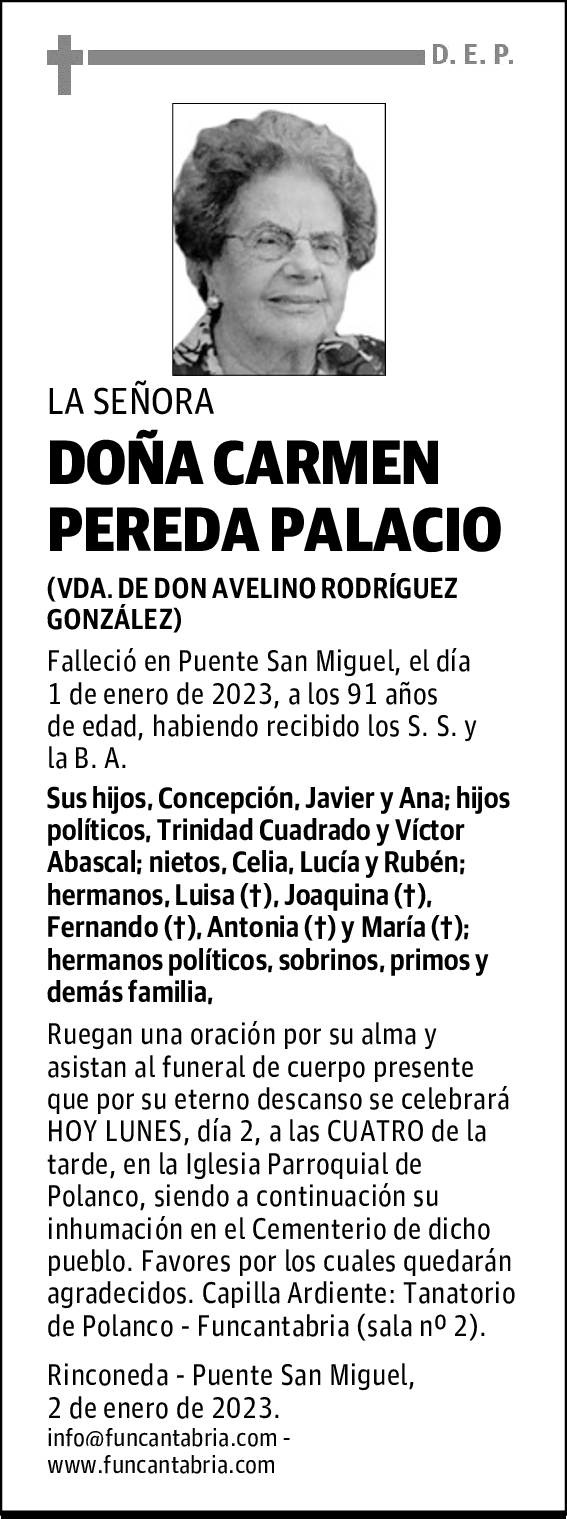 DOÑA CARMEN PEREDA PALACIO