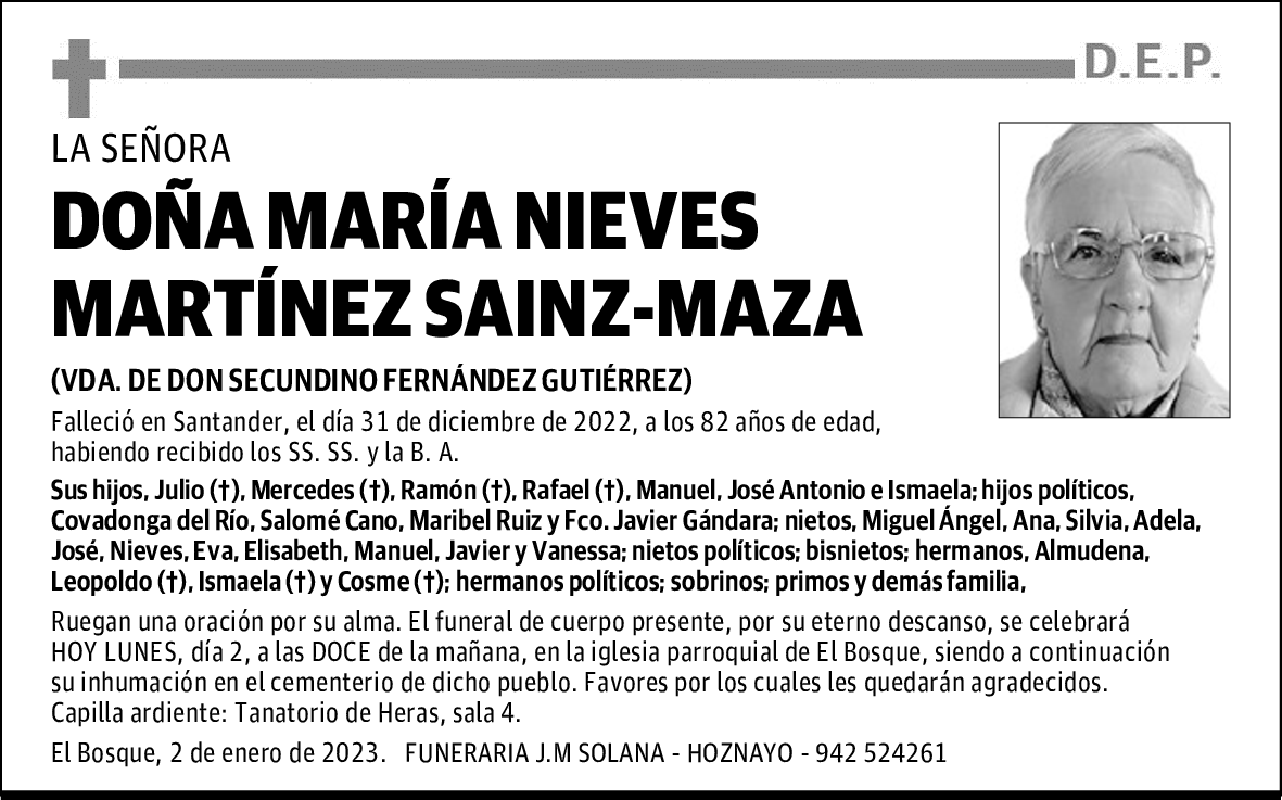 DOÑA MARÍA NIEVES MARTÍNEZ SAINZ-MAZA