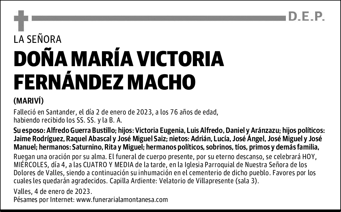 DOÑA MARÍA VICTORIA FERNÁNDEZ MACHO