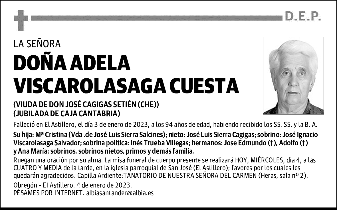 DOÑA ADELA VISCAROLASAGA CUESTA