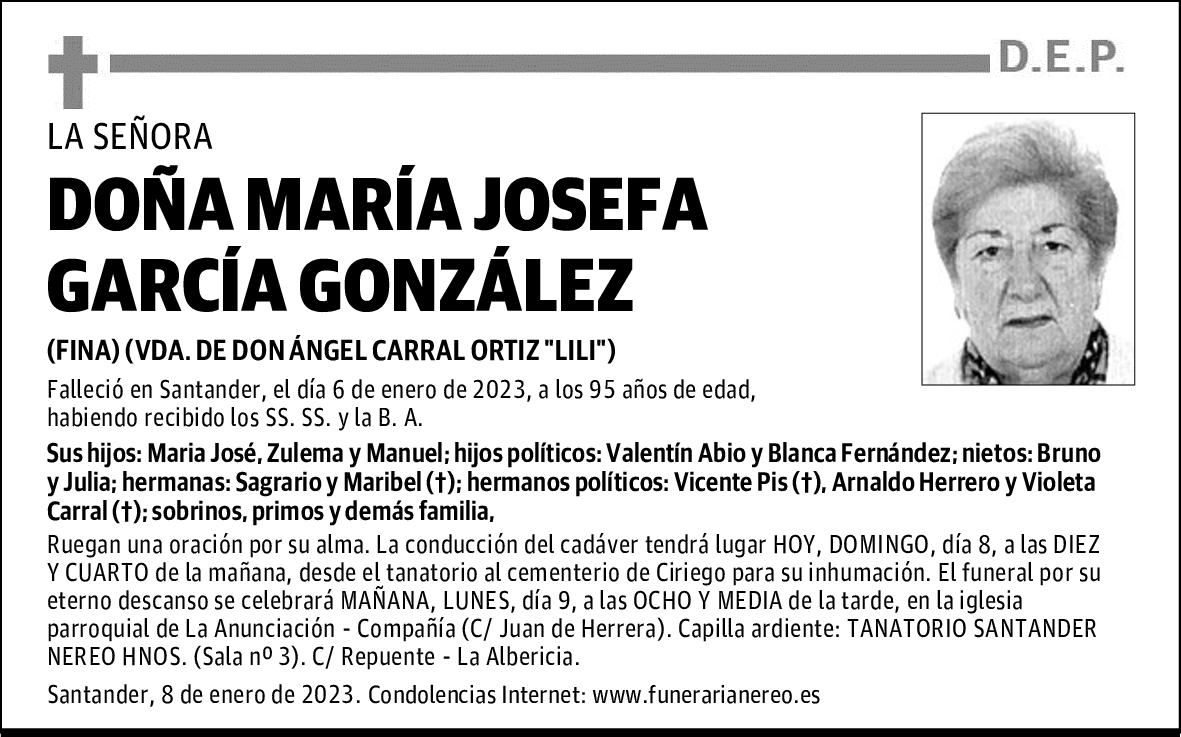 DOÑA MARÍA JOSEFA GARCÍA GONZÁLEZ