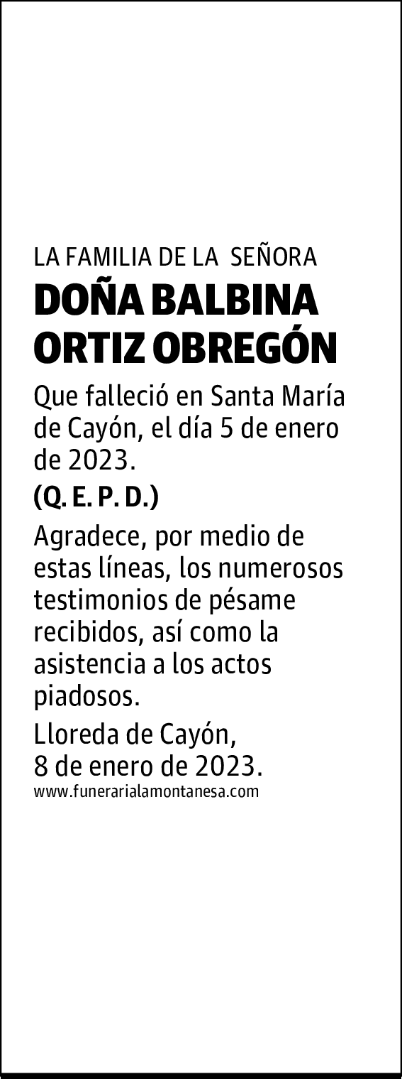 DOÑA BALBINA ORTIZ OBREGÓN