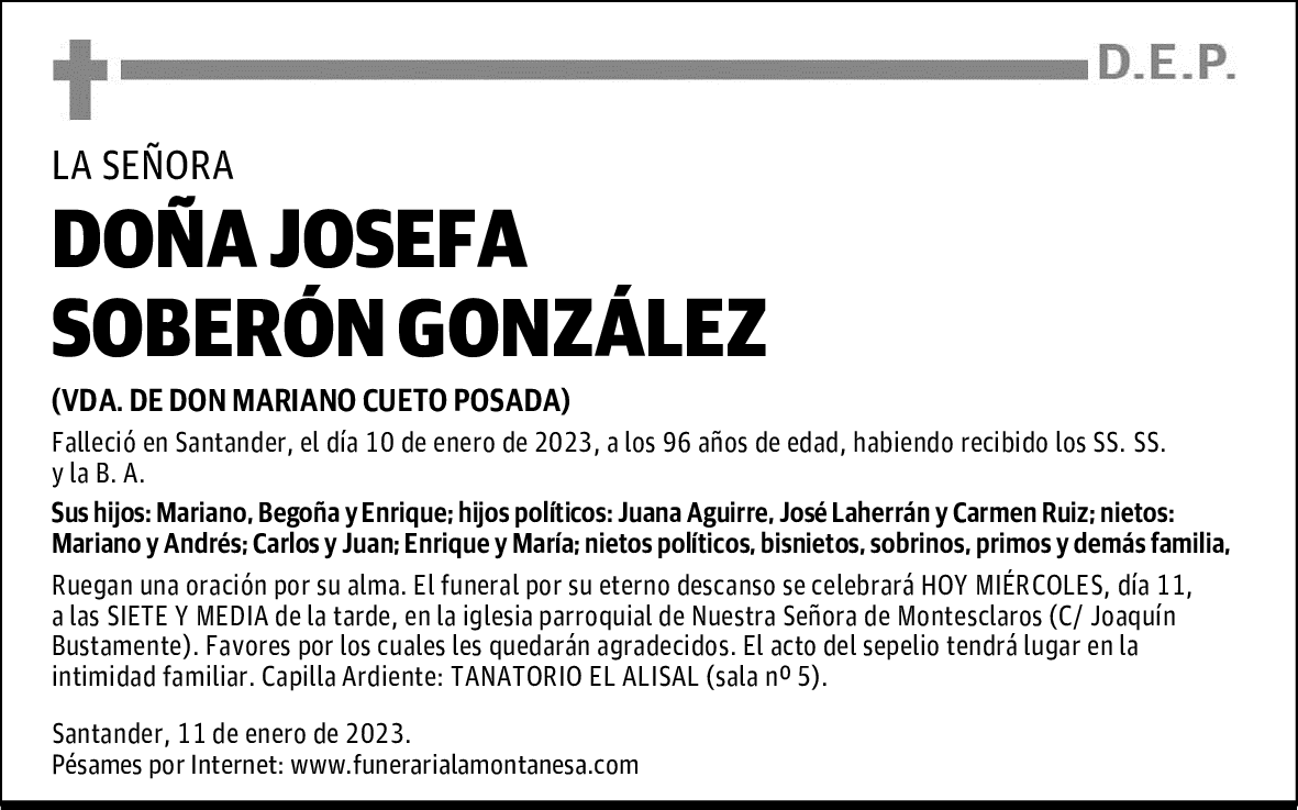 DOÑA JOSEFA SOBERÓN GONZÁLEZ