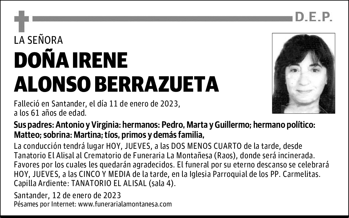 DOÑA IRENE ALONSO BERRAZUETA