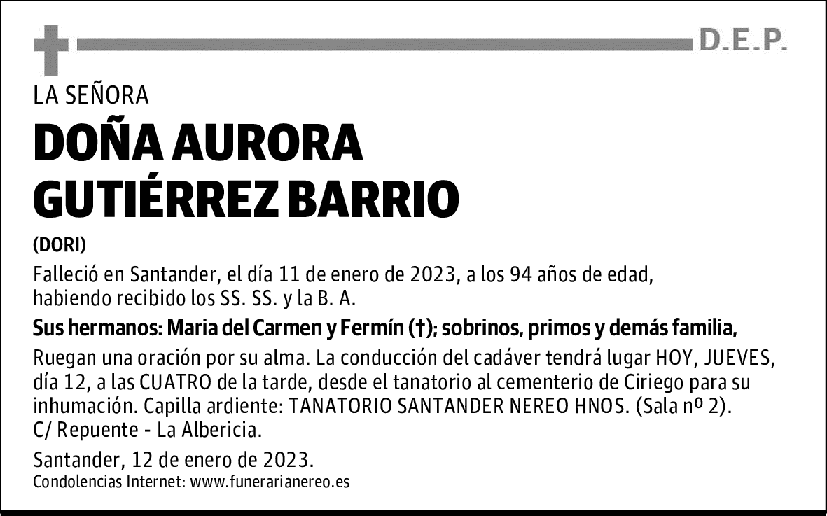 DOÑA AURORA GUTIÉRREZ BARRIO