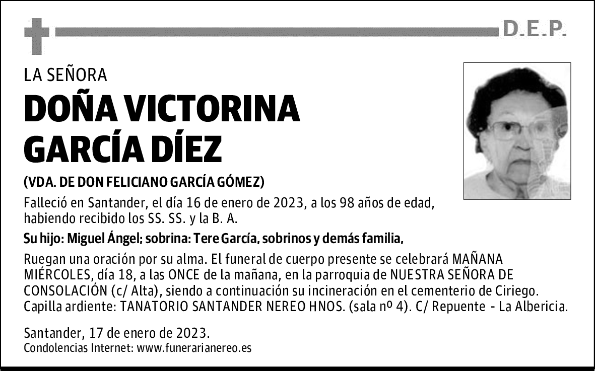 DOÑA VICTORINA GARCÍA DÍEZ
