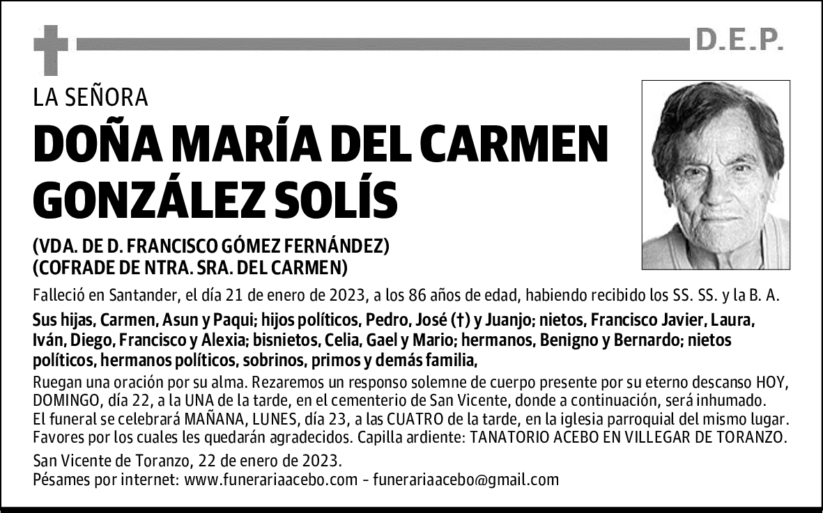 DOÑA MARÍA DEL CARMEN GONZÁLEZ SOLÍS