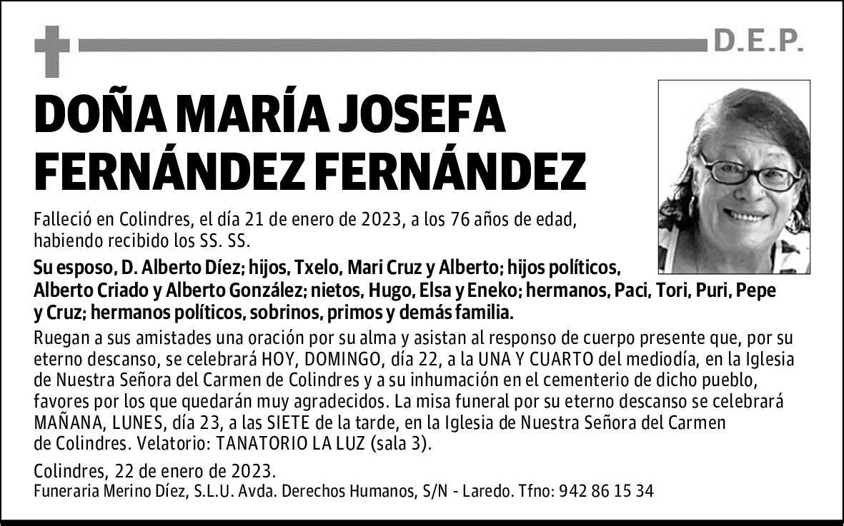 DOÑA MARÍA JOSEFA FERNÁNDEZ FERNÁNDEZ