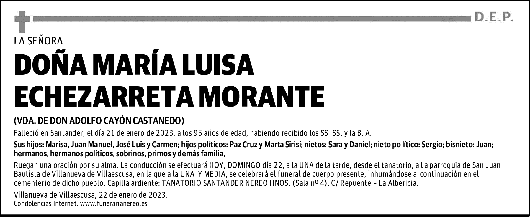 DOÑA MARÍA LUISA ECHEZARRETA MORANTE