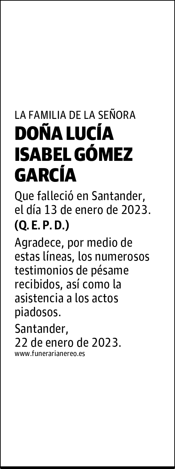 DOÑA LUCÍA ISABEL GÓMEZ GARCÍA