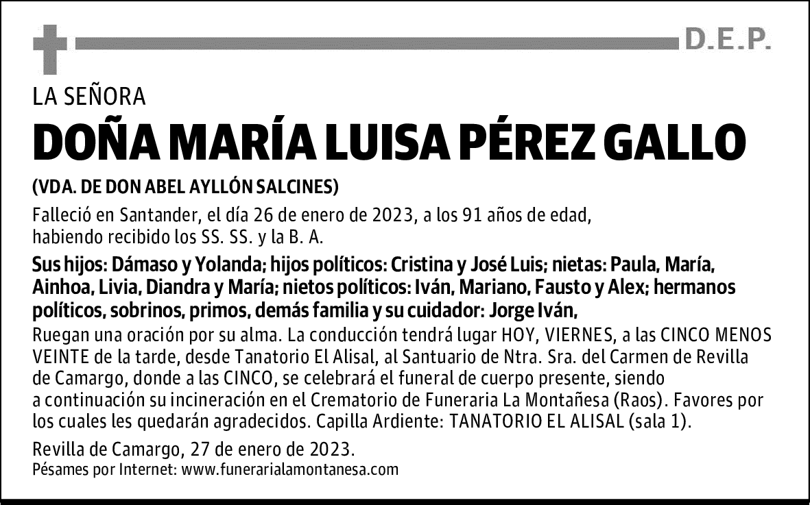DOÑA MARÍA LUISA PÉREZ GALLO