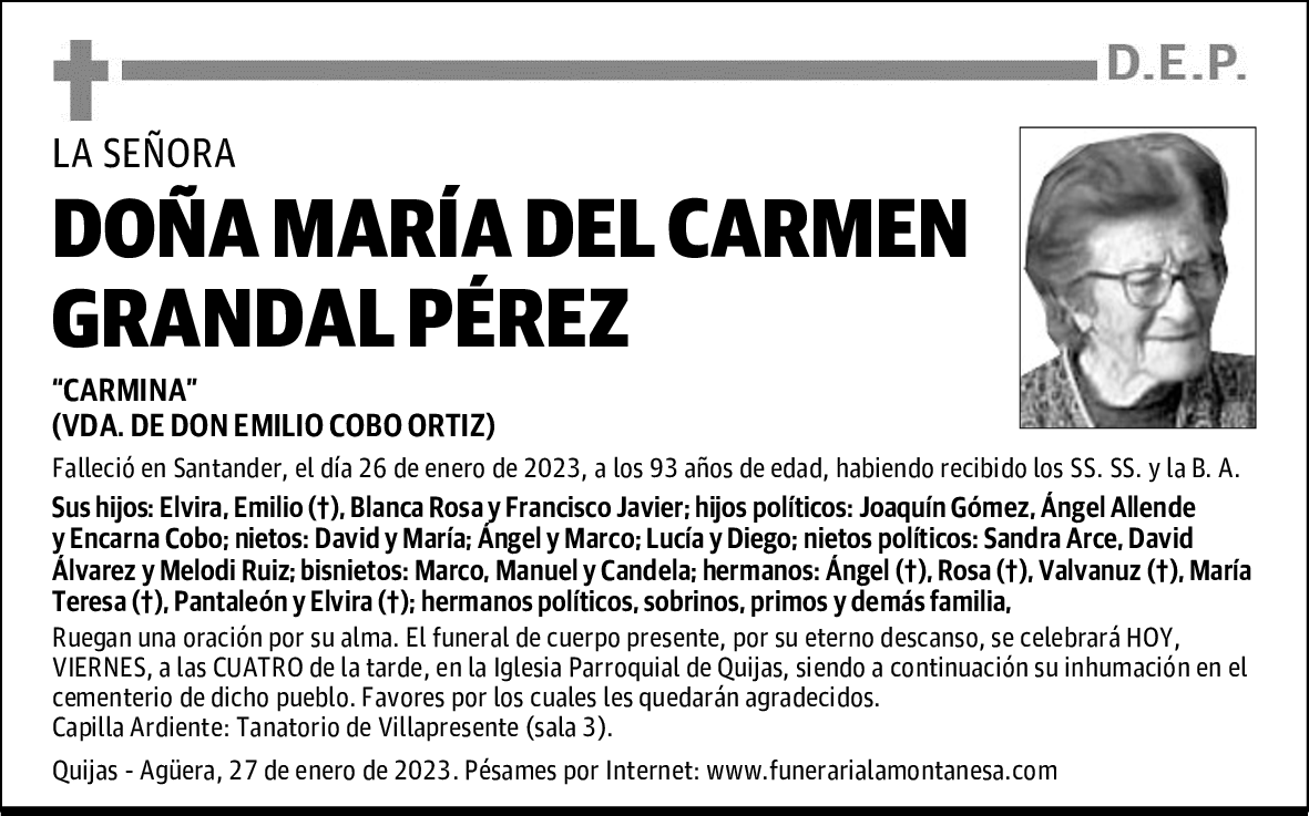 DOÑA MARÍA DEL CARMEN GRANDAL PÉREZ