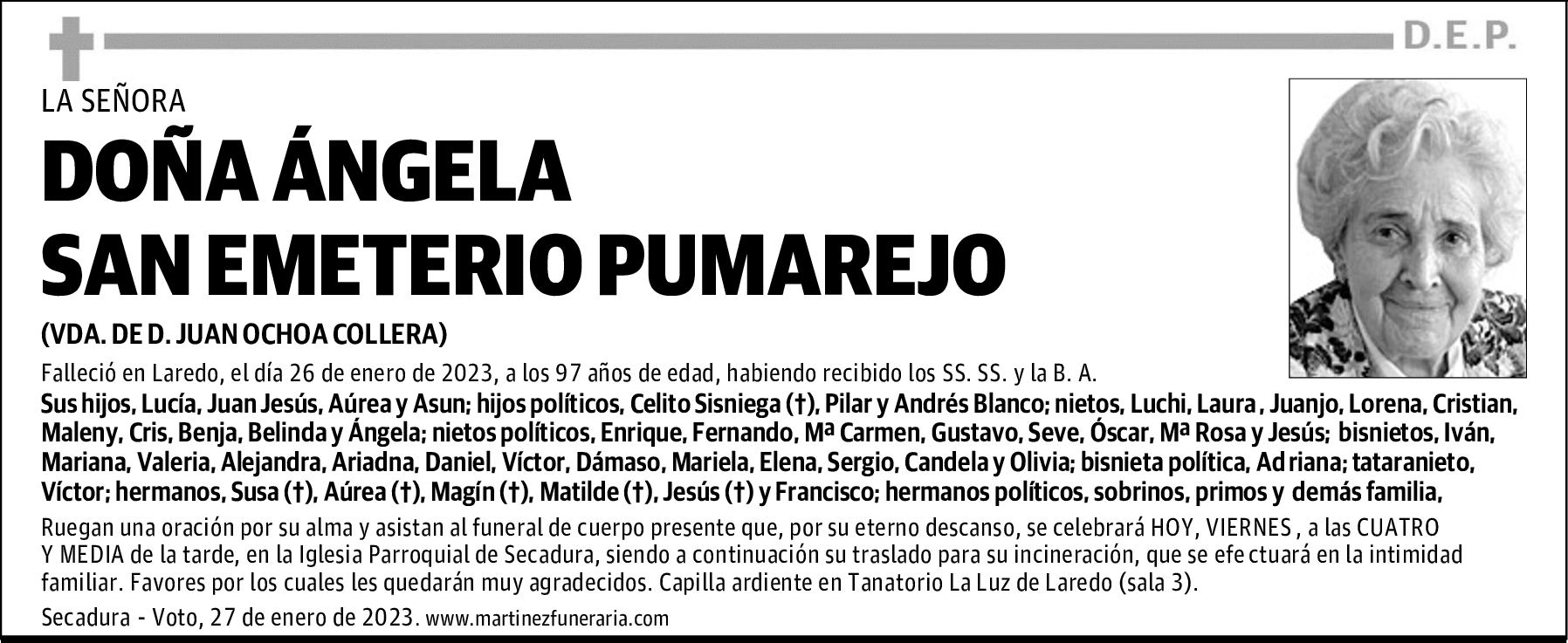DOÑA ÁNGELA SAN EMETERIO PUMAREJO