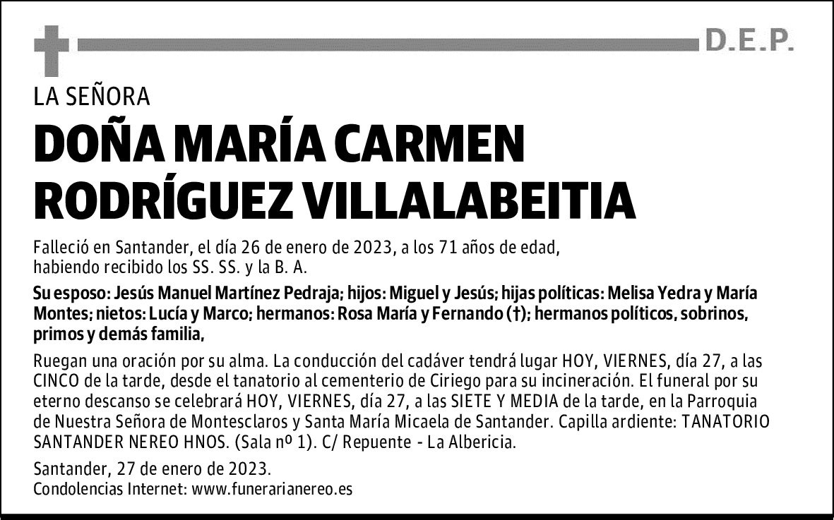 DOÑA MARÍA CARMEN RODRÍGUEZ VILLALABEITIA