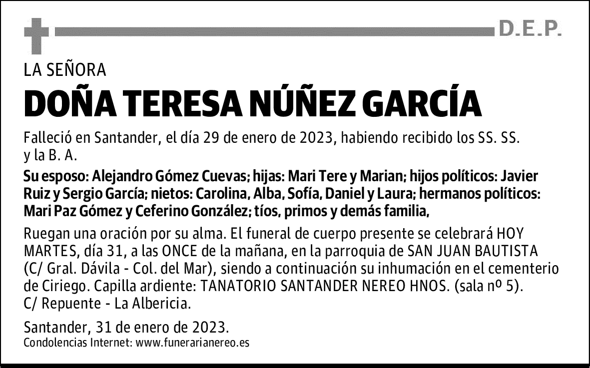 DOÑA TERESA NÚÑEZ GARCÍA