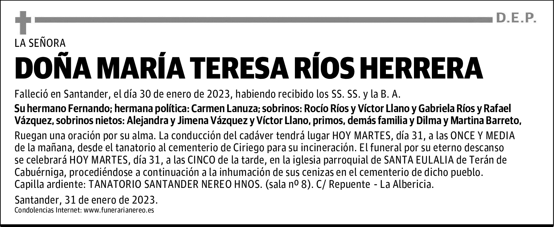 DOÑA MARÍA TERESA RÍOS HERRERA