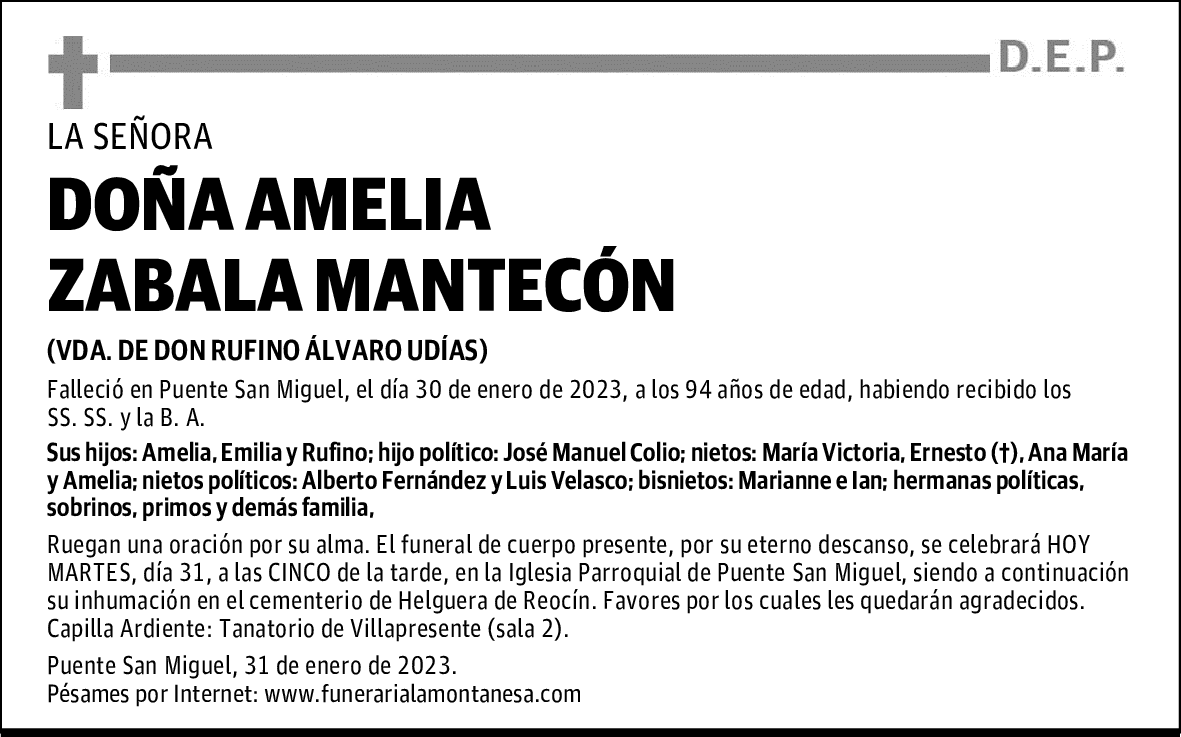DOÑA AMELIA ZABALA MANTECÓN