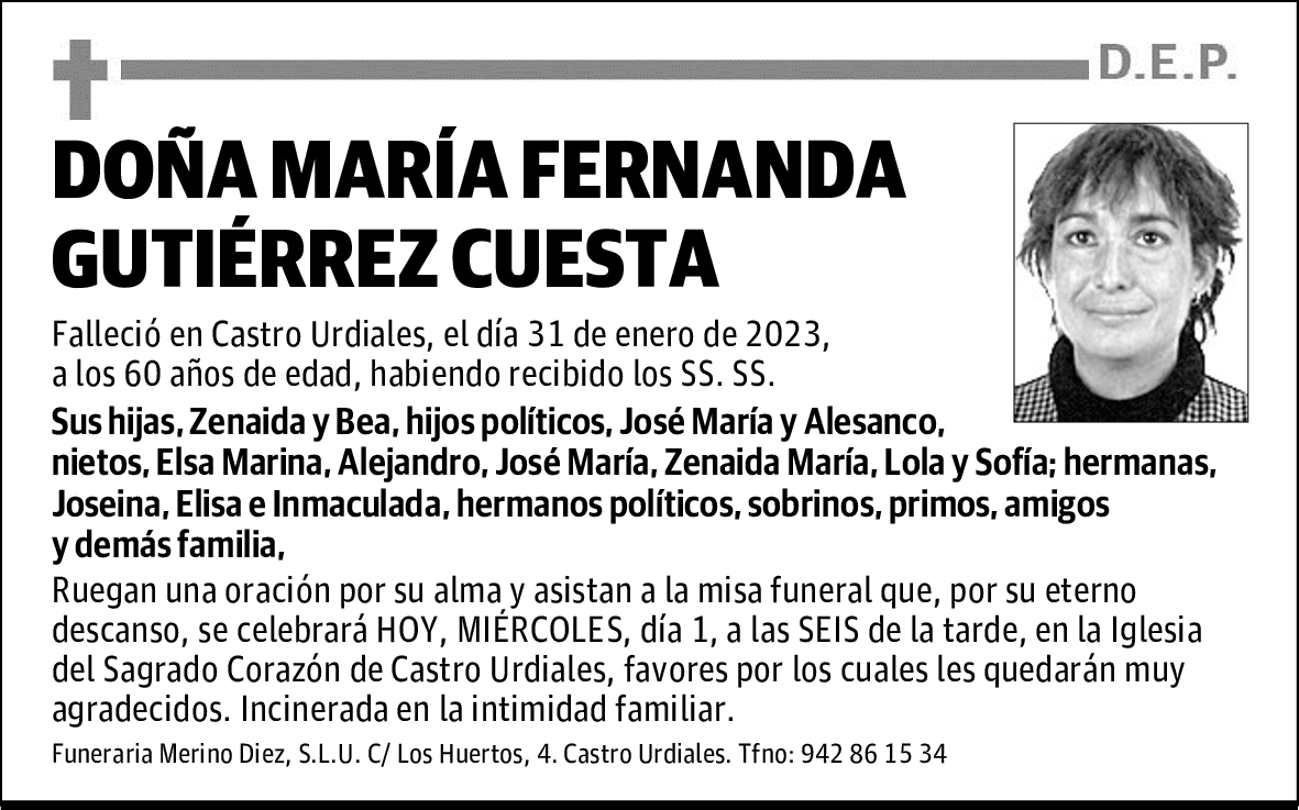 DOÑA MARÍA FERNANDA GUTIÉRREZ CUESTA