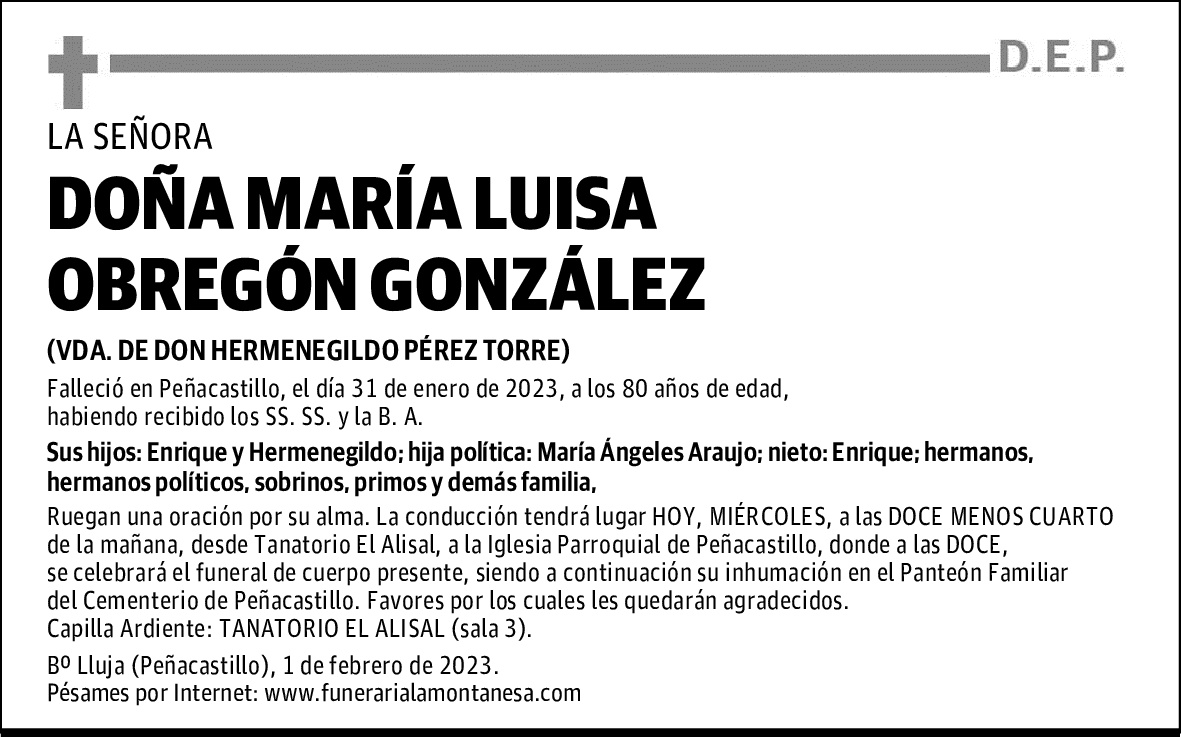DOÑA MARÍA LUISA OBREGÓN GONZÁLEZ