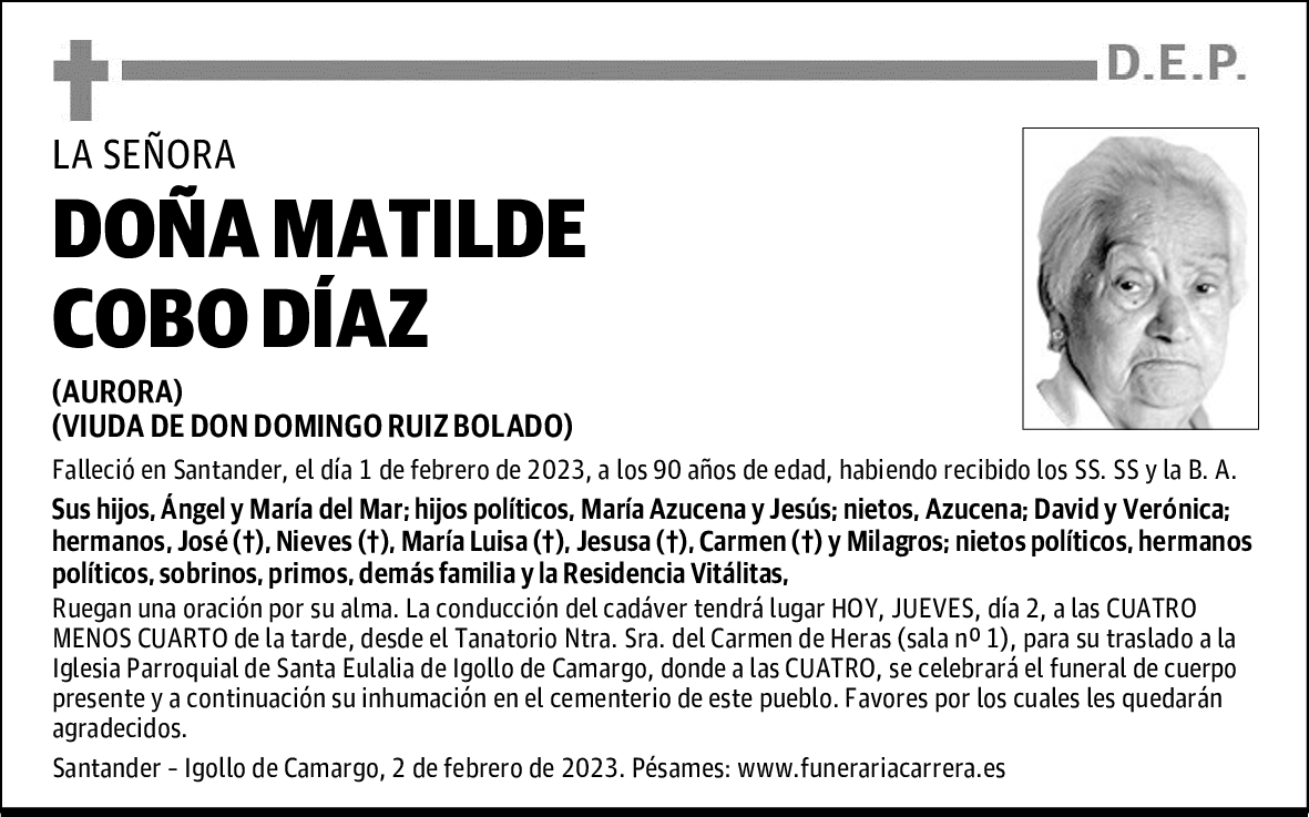 DOÑA MATILDE COBO DÍAZ