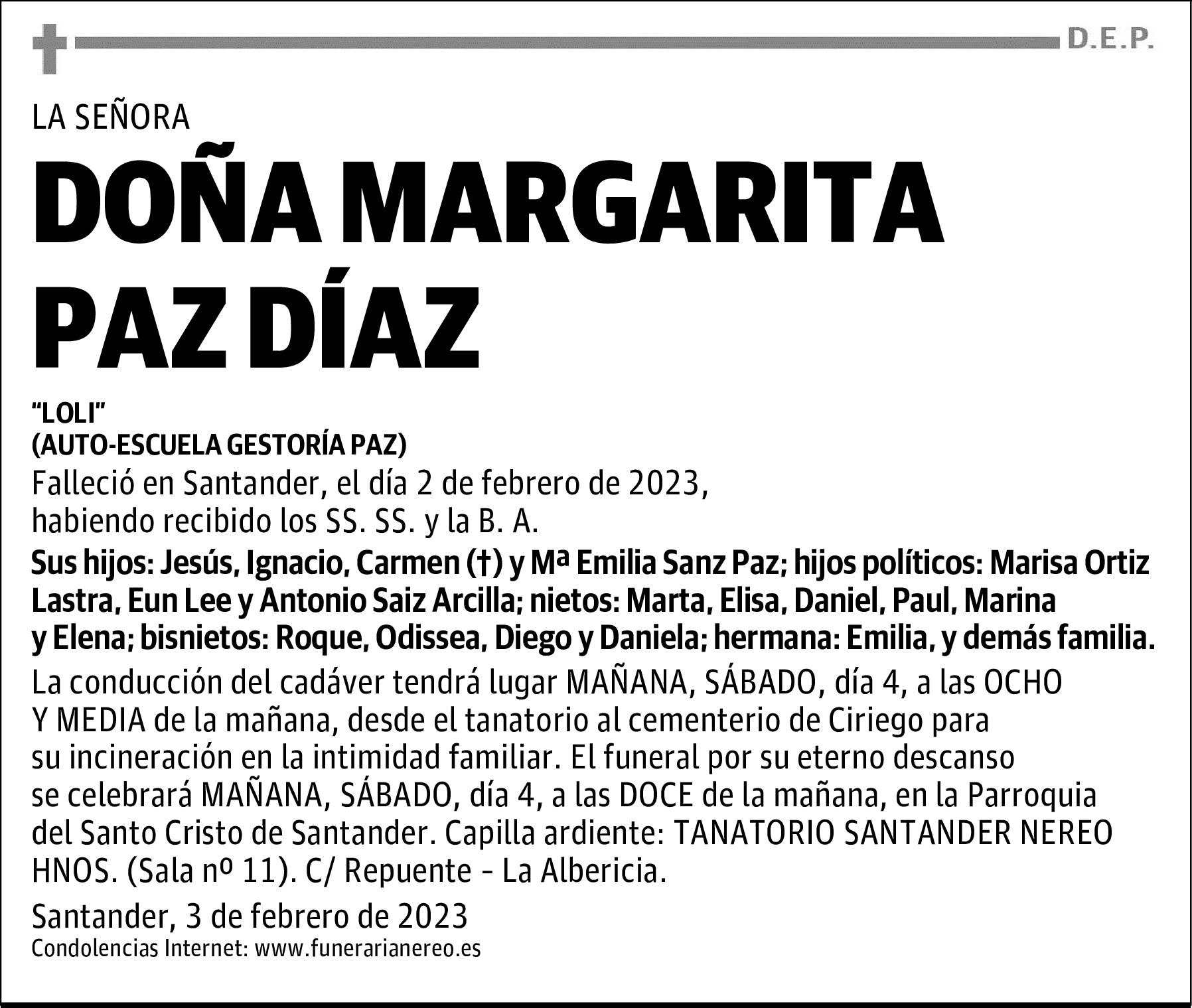 DOÑA MARGARITA PAZ DÍAZ