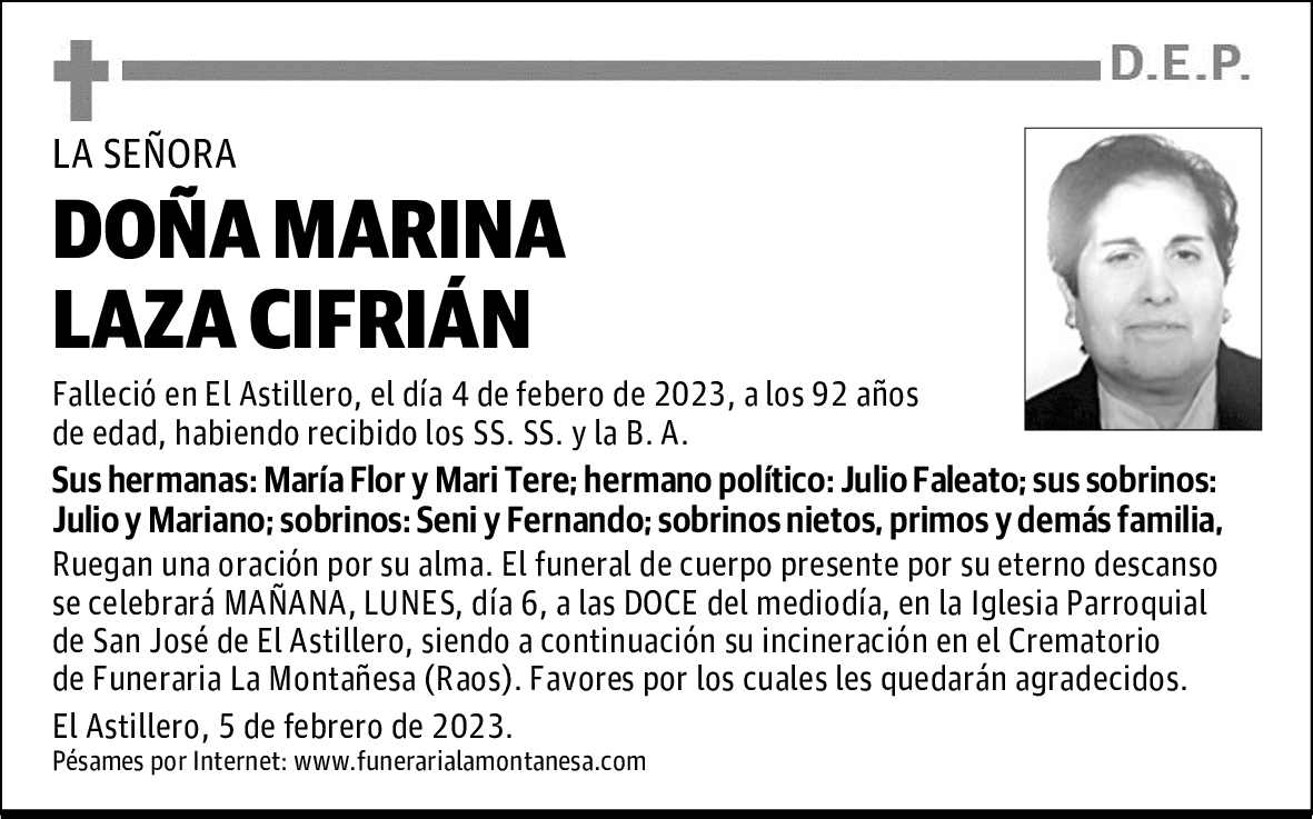 DOÑA MARINA LAZA CIFRIÁN