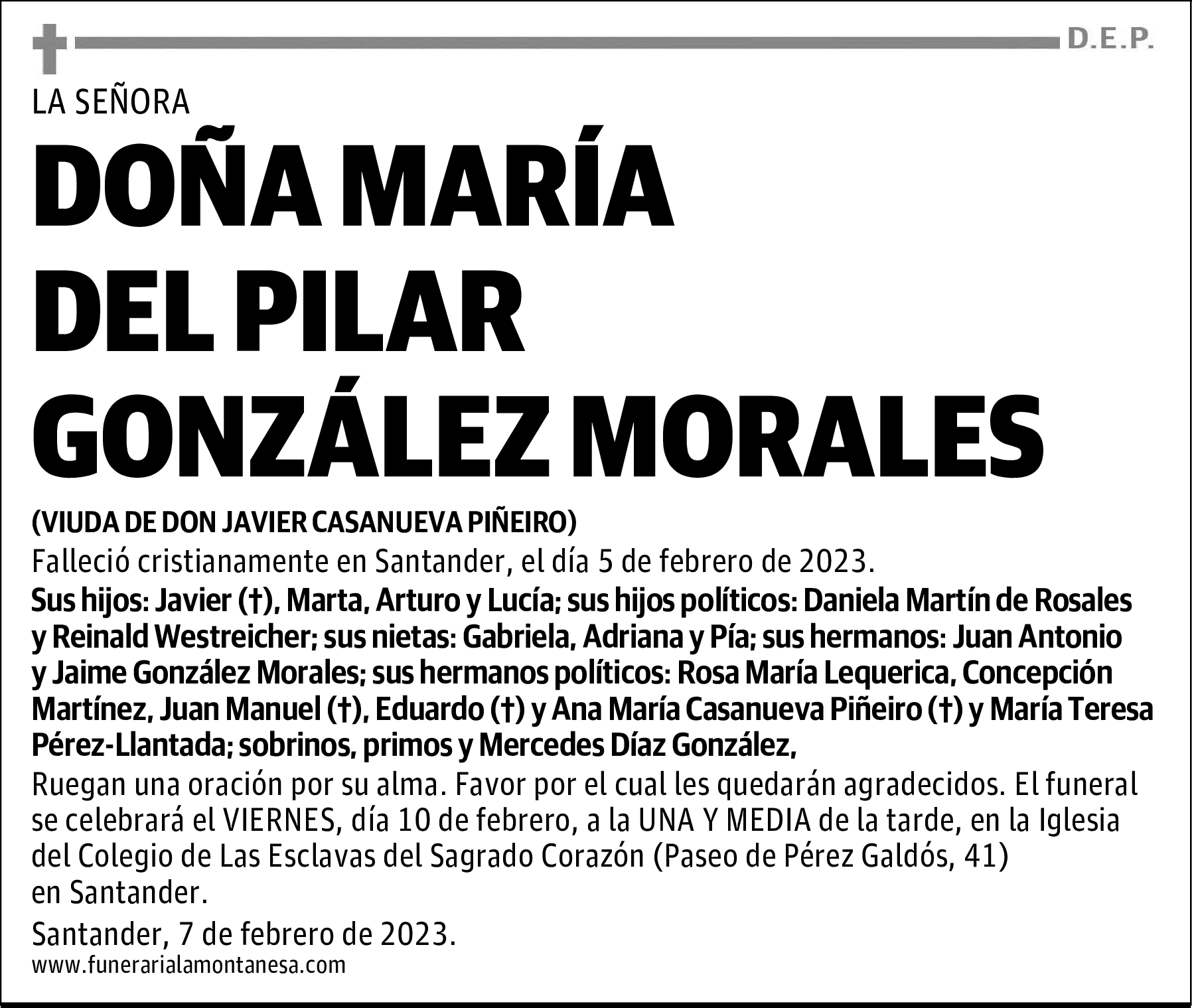 DOÑA MARÍA DEL PILAR GONZÁLEZ MORALES