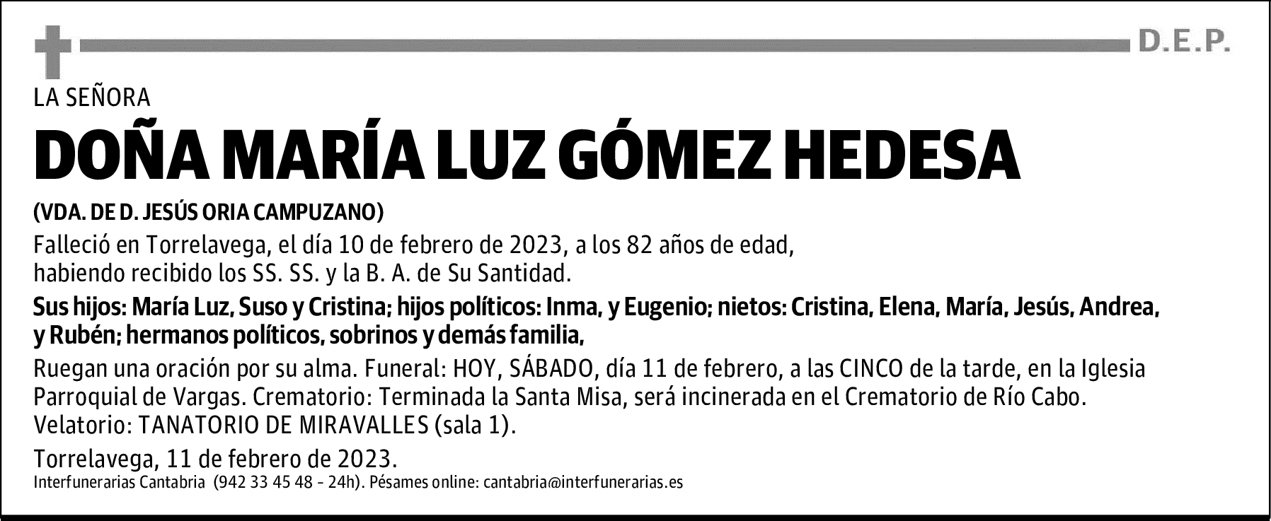DOÑA MARÍA LUZ GÓMEZ HEDESA