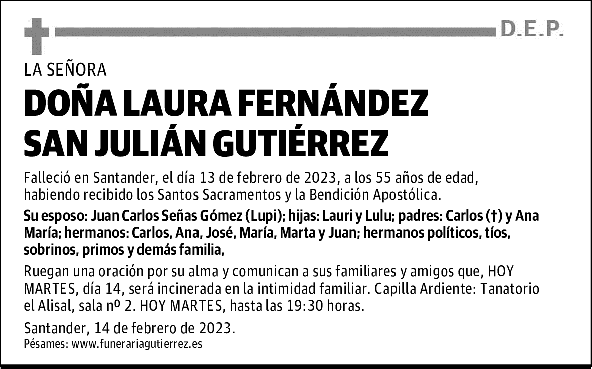 DOÑA LAURA FERNÁNDEZ SAN JULIÁN GUTIÉRREZ