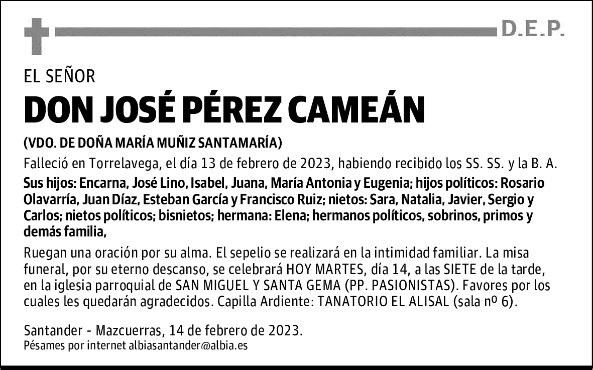 DON JOSÉ PÉREZ CAMEÁN