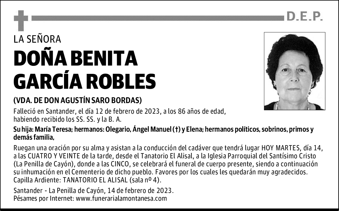DOÑA BENITA GARCÍA ROBLES