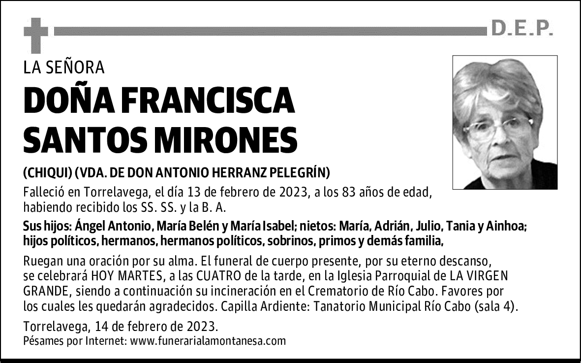 DOÑA FRANCISCA SANTOS MIRONES