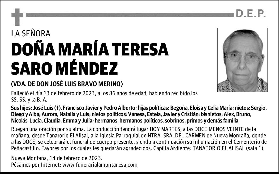 DOÑA MARÍA TERESA SARO MÉNDEZ