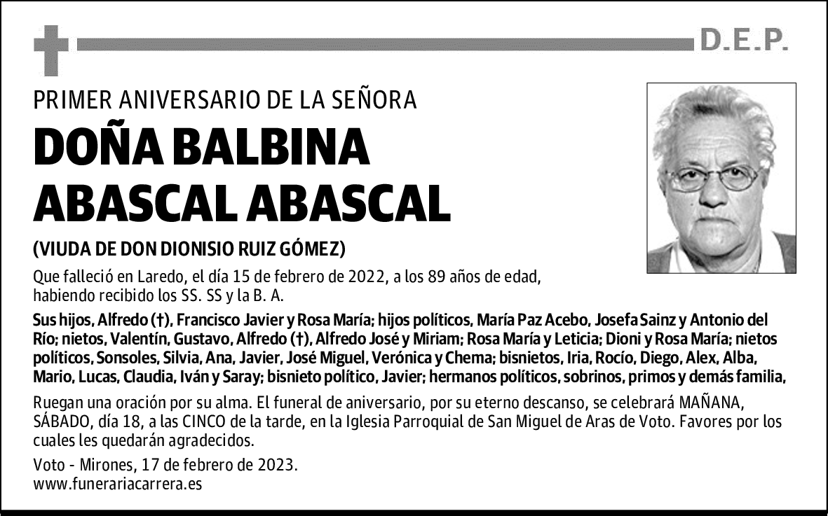 DOÑA BALBINA ABASCAL ABASCAL