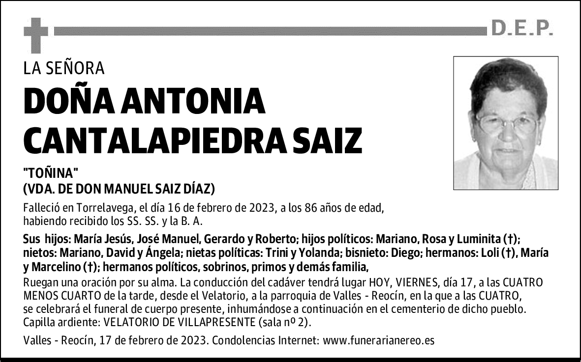DOÑA ANTONIA CANTALAPIEDRA SAIZ