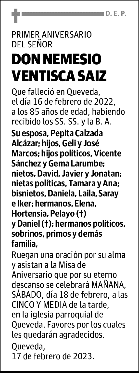 DON NEMESIO VENTISCA SAIZ