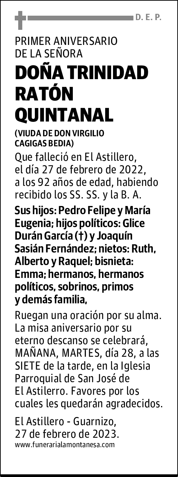 DOÑA TRINIDAD RATÓN QUINTANAL