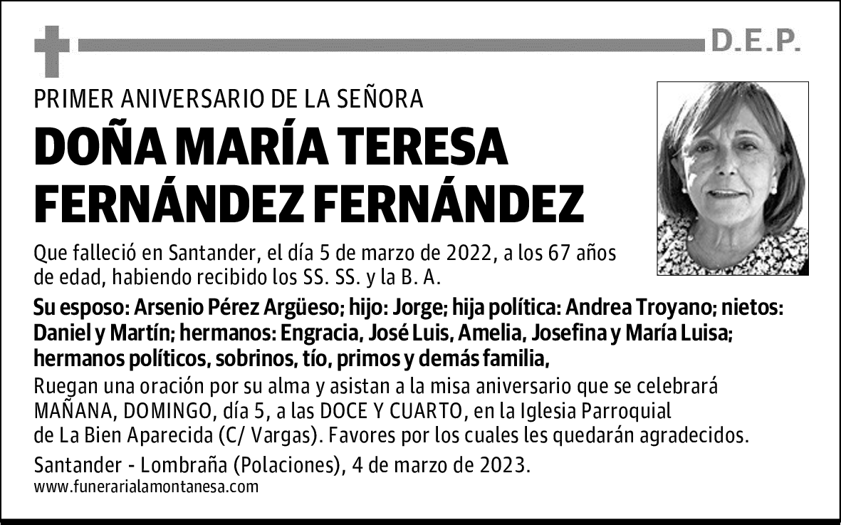 DOÑA MARÍA TERESA FERNÁNDEZ FERNÁNDEZ
