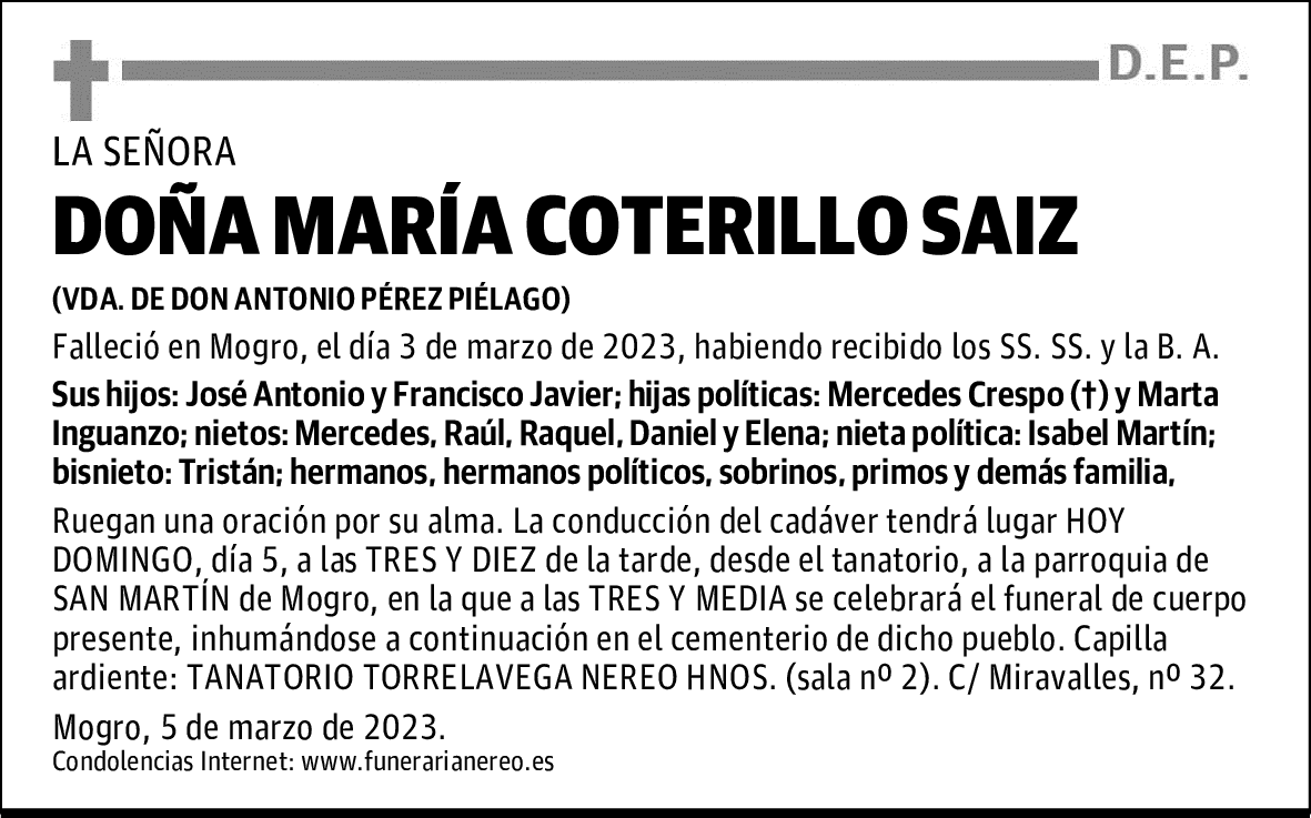 DOÑA MARÍA COTERILLO SAIZ