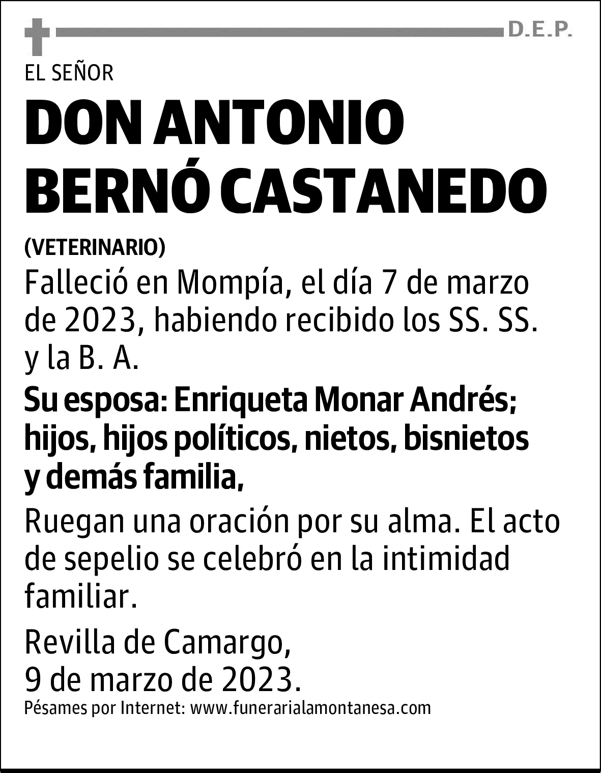 DON ANTONIO BERNÓ CASTANEDO