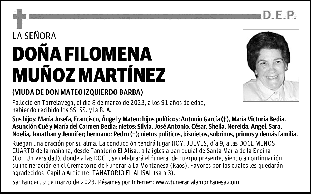 DOÑA FILOMENA MUÑOZ MARTÍNEZ