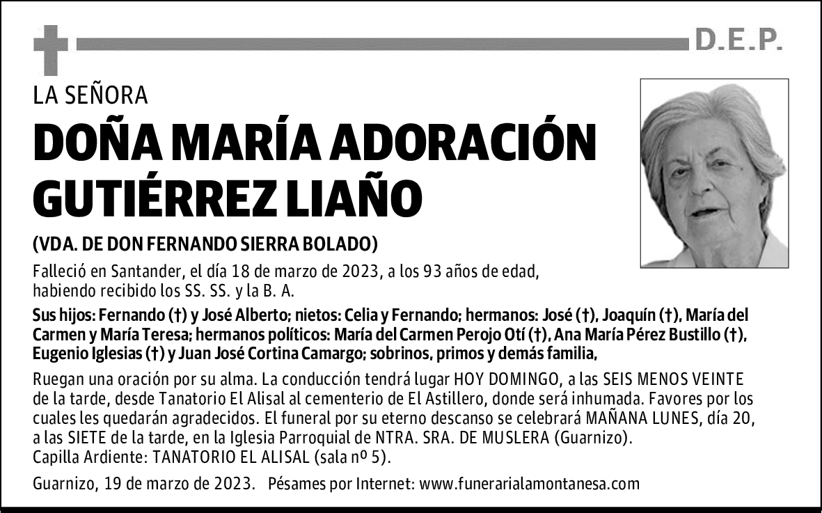 DOÑA MARÍA ADORACIÓN GUTIÉRREZ LIAÑO