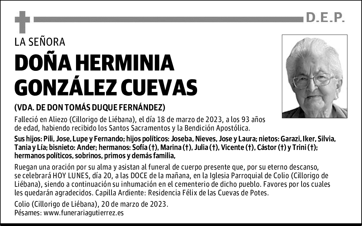 DOÑA HERMINIA GONZÁLEZ CUEVAS