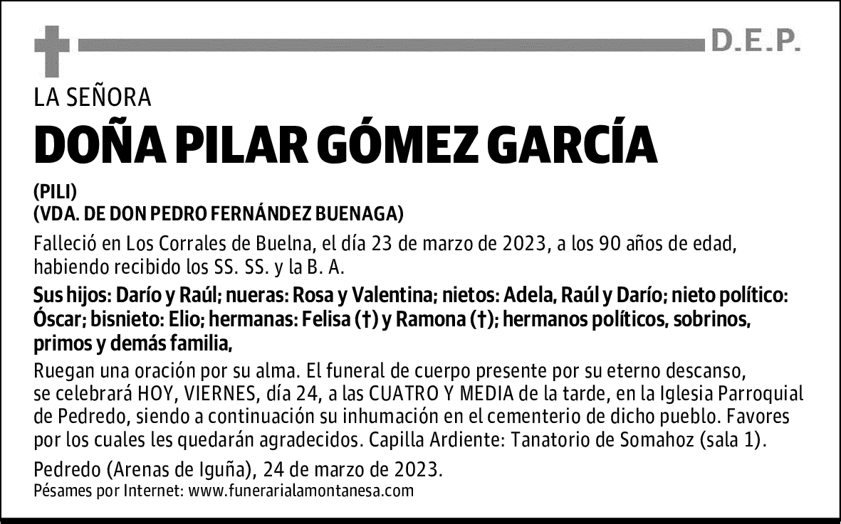 DOÑA PILAR GÓMEZ GARCÍA