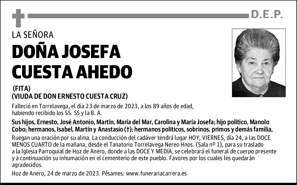 DOÑA JOSEFA CUESTA AHEDO