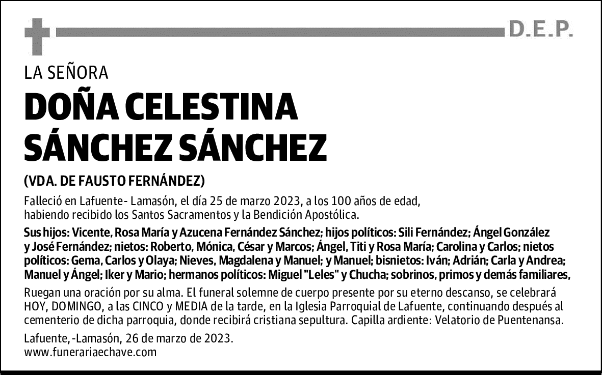 DOÑA CELESTINA SÁNCHEZ SÁNCHEZ