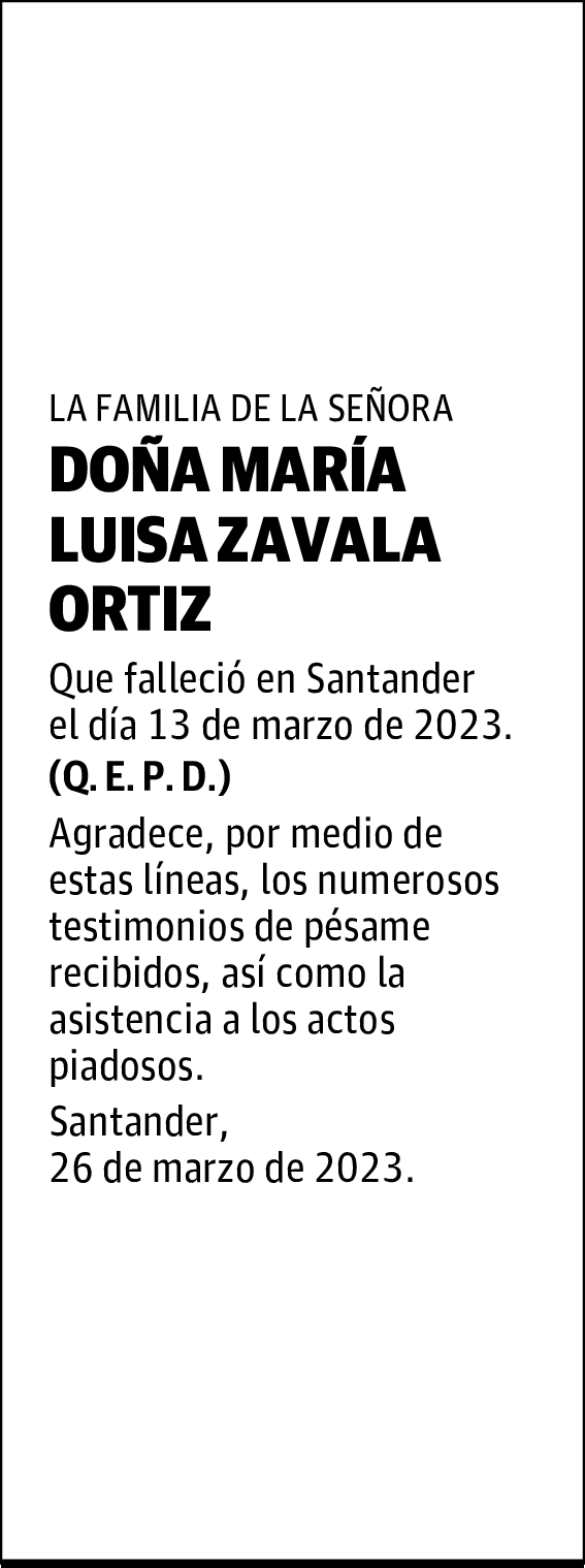 DOÑA MARÍA LUISA ZAVALA ORTIZ